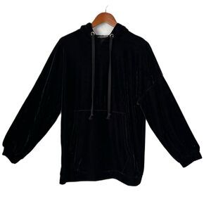 Zara Trafalu Tunic Women S Black Velvet Hood Pocket Pullover Goth Witchy Casual